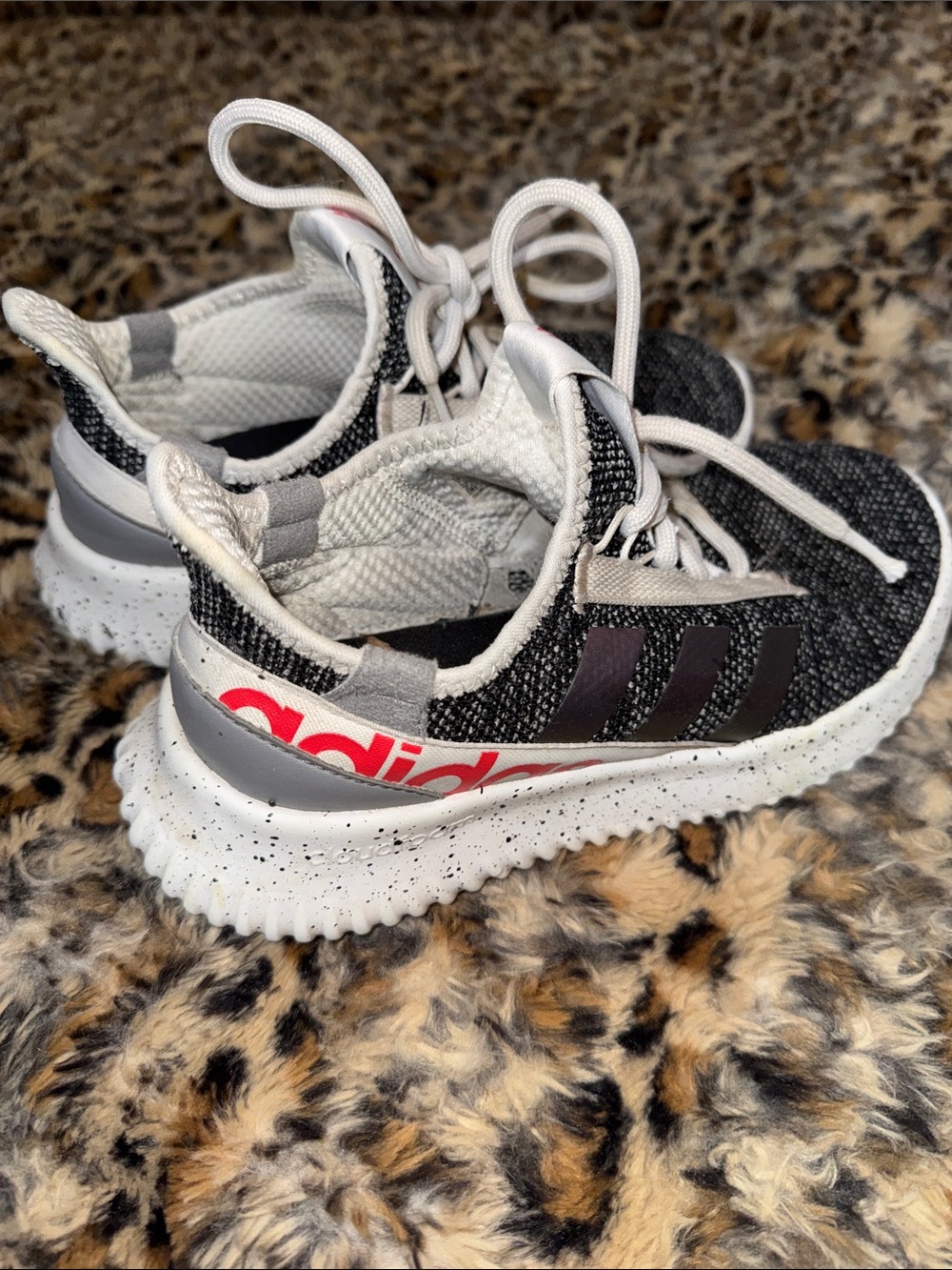 adidas Kids Black & White Knit Sneakers with Red Logo